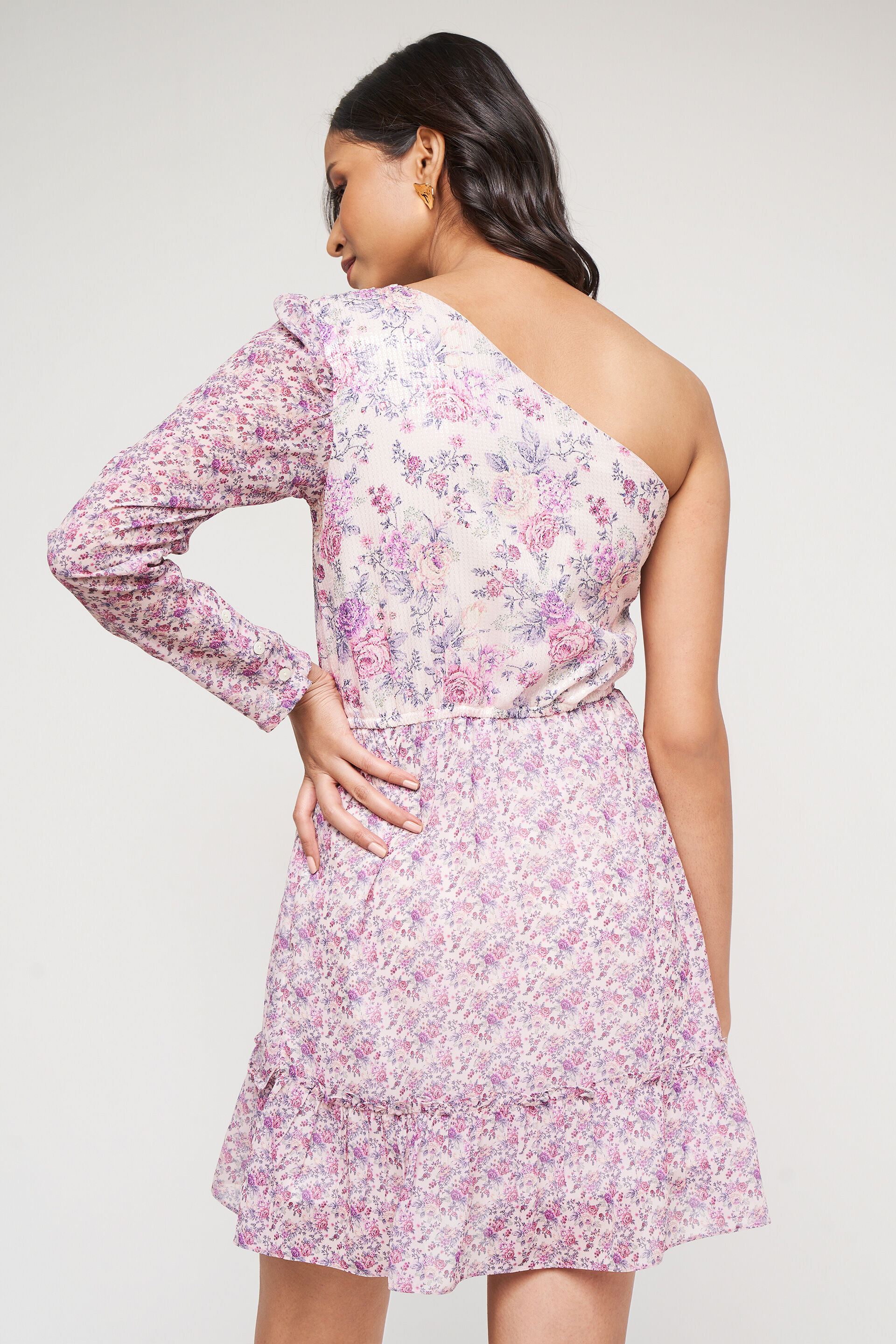 Multi Color Floral One Shoulder Dress, Multi Color, image 5